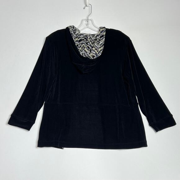 Chicos Travelers Long Sleeve Open Front Hoodie Cardigan Black Womens 1 Medium - Picture 8 of 12